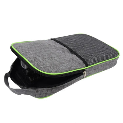 THEE Racket Bag durable water-resistant grey bag with green trim and padded compartments for rackets and gear